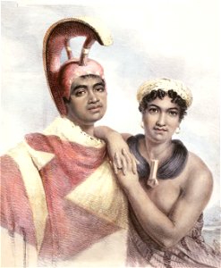 Boki and Liliha, printed by C. Hullmandel; drawn on stone from the original painting by John Hayter, London, 1824. Free illustration for personal and commercial use.