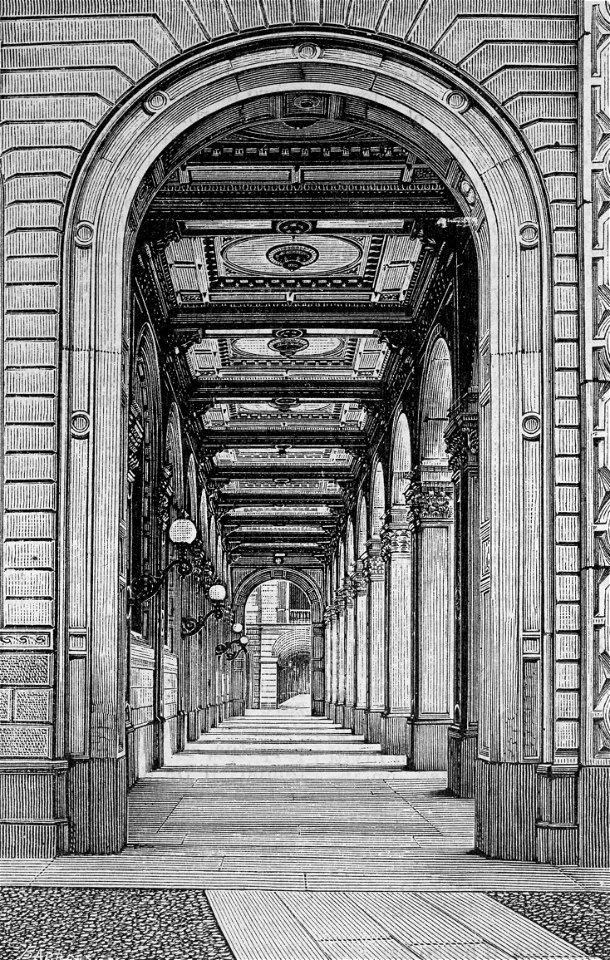 Bologna – Sottoportico della Cassa di Risparmio (xilografia)