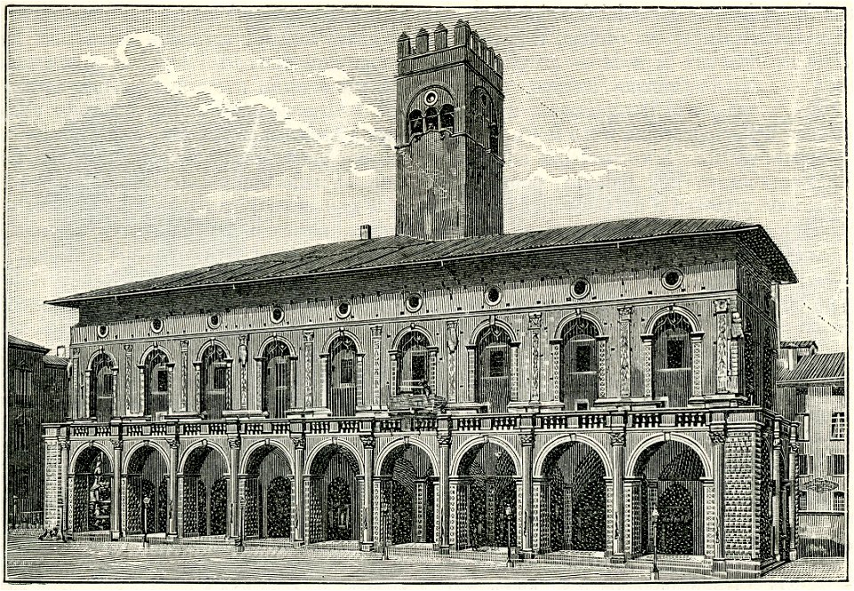 Bologna palazzo del Podestà xilografia