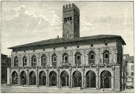 Bologna palazzo del Podestà xilografia