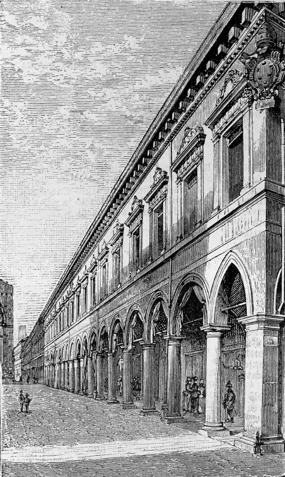 Bologna – Portici del Pavaglione (xilografia)