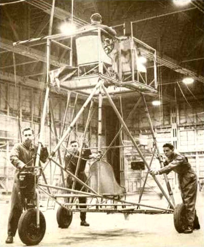 Bombardier bombing practice simulator pushed by trainees in 1944, from- Victorville Army Air Field California 1944 Classbook (page 8 crop)