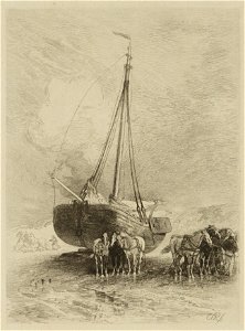 Bomschuit op strand, objectnr A 15129