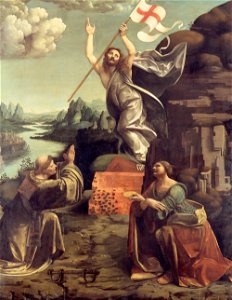 Giovanni Antonio Boltraffio and Marco d'Oggiono - The Resurrection of Christ with SS. Leonard of Noblac and Lucia - Google Art Project