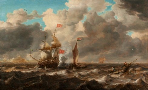 Bonaventura Peeters - Seascape with a Frigate and Fisherman