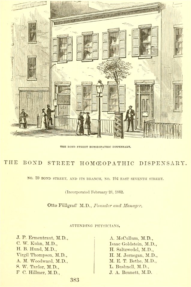 Bond Street Homeopathic Dispensary, New York City, Valentine's Manual