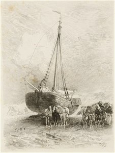 Bomschuit op strand, objectnr A 15126
