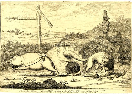 Changing places;- alias; fox stinking the badger out of his nest (BM 1868,0808.4811)
