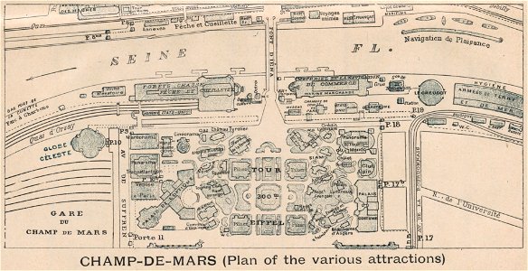 Champ-de-Mars - plan of the various attractions. Free illustration for personal and commercial use.