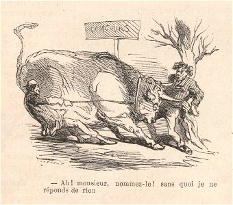 CHAM - Boeuf Gras 1869 - Le Monde illustré - 6 février 1869 - Boeuf agressif. Free illustration for personal and commercial use.