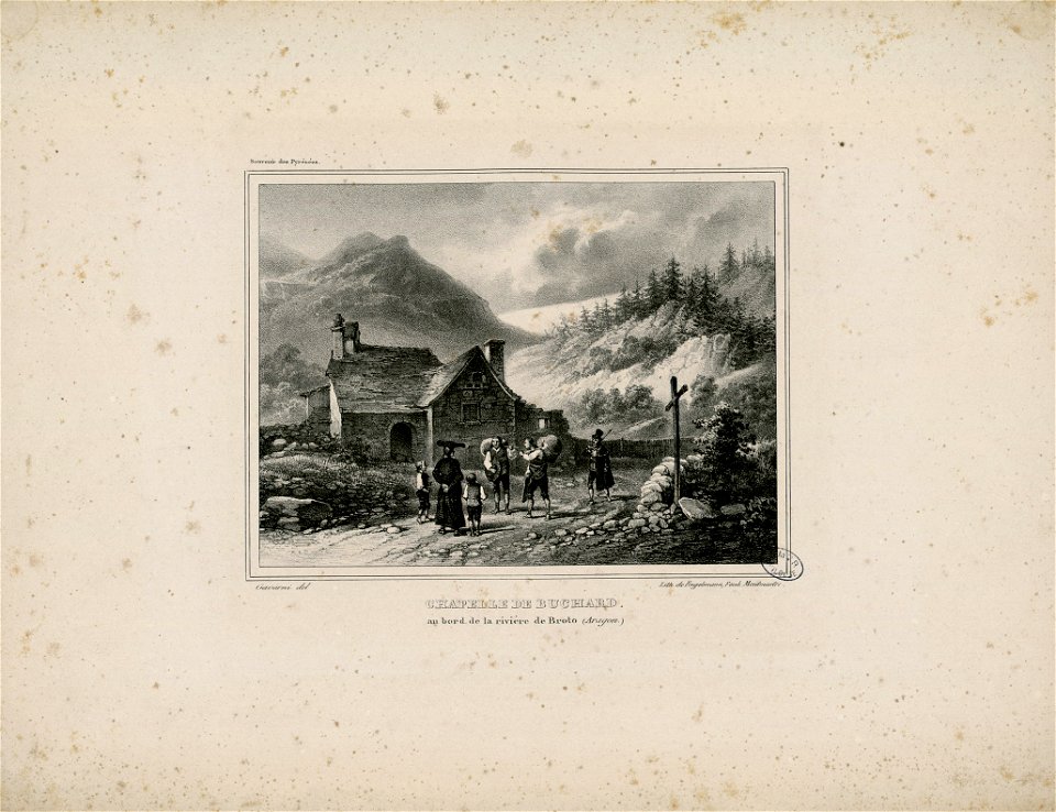 Chapelle de Buchard, au bord de la rivière de Broto (Aragon) (Souvenir des Pyrénées) - Fonds Ancely - B315556101 A GAVARNI 1 008