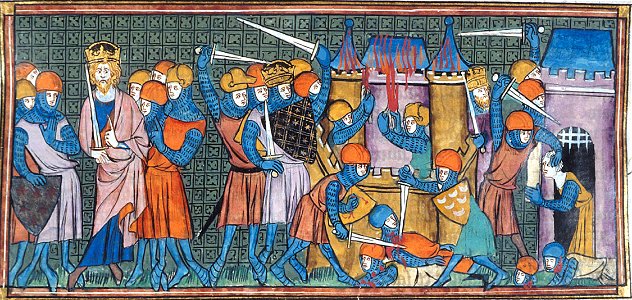 Charlemagne taking 2 castles, from Chroniques de France ou de St Denis, 14th century (22095303133)