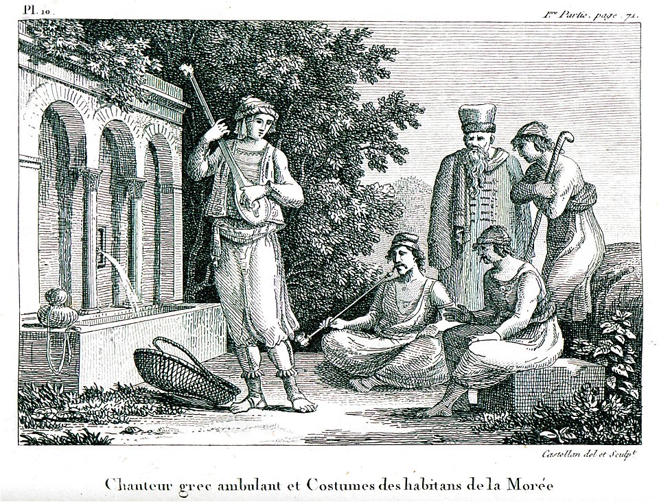 Chanteur grec ambulant et costumes des habitans de la Morée - Castellan Antoine-laurent - 1808