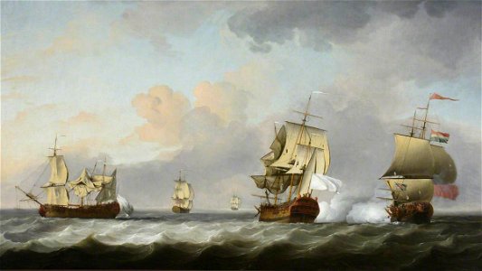 Charles Brooking (1723-1759) - The Capture of the 'Marquise d'Antin' and 'Louis Erasme' by the English Privateers 'Duke' and 'Prince Frederick', 10 July 1745 - BHC0366 - Royal Museums Greenwich. Free illustration for personal and commercial use.