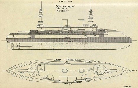 Charlemagne class battleship diagrams Brasseys 1896. Free illustration for personal and commercial use.