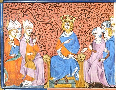 Charlemagne in council, from Chroniques de France ou de St Denis, 14th century (22702883582). Free illustration for personal and commercial use.