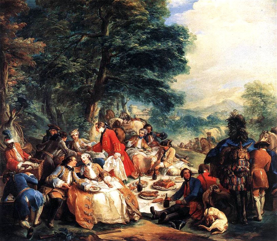 Charles André van Loo - Halt During the Hunt - WGA13429