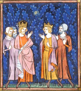 Charlemagne taking council, from Chroniques de France ou de St Denis, 14th century (22528527080)
