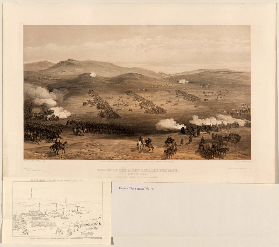 Charge of the light cavalry brigade, 25th Oct. 1854, under Major General the Earl of Cardigan - W. Simpson delt. ; E. Walker lith. LCCN2004672574