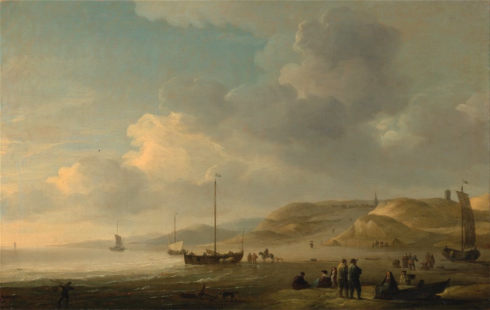 Charles Brooking - The Coast near Scheveningen with Fishing Pinks on the Shore - Google Art Project