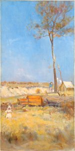 Charles Conder - Under a southern sun (Timber splitter's camp) - Google Art Project. Free illustration for personal and commercial use.