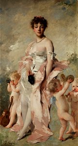 Charles Chaplin Junge Frau im Ballkleid mit Putten