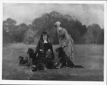 Charles Burton Barber (1845-94) - Queen Victoria with Princess Beatrice and a Group of Dogs - RCIN 406403 - Royal Collection