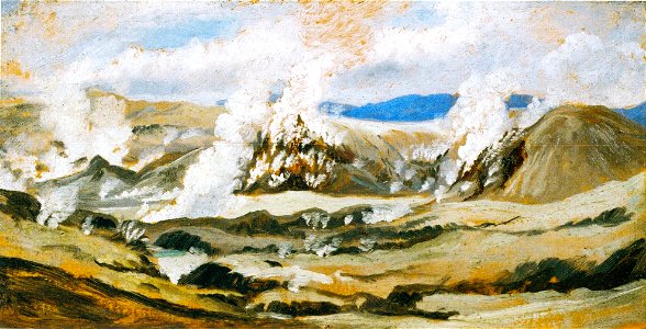 Charles Blomfield - The site of White Terraces, Rotomahana, 1886