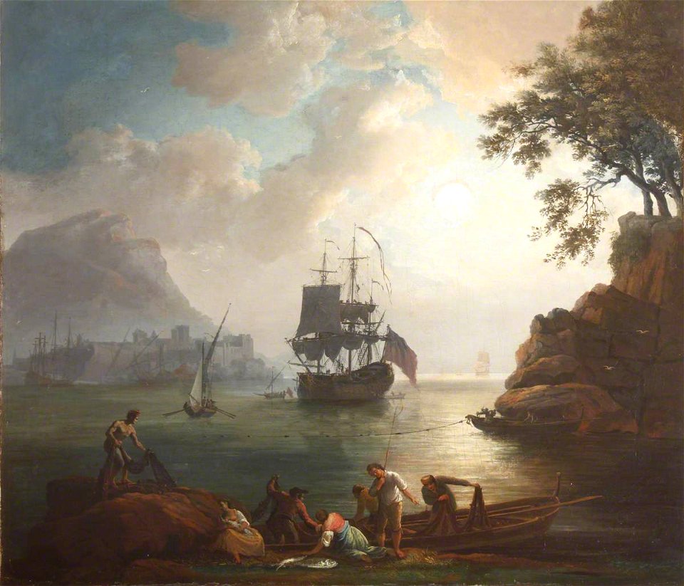 Charles François Lacroix (c.1700-1782) (circle of) - Rocky Bay with Shipping and Fishermen with Their Nets on the Shore - 1548009 - National Trust