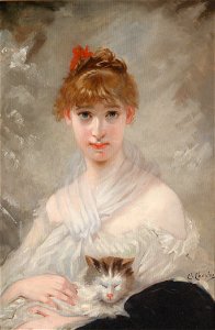 Charles Chaplin Mädchen mit weißem Tuch und Katze