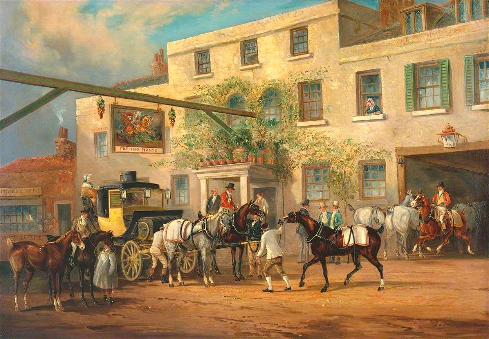 Charles Cooper Henderson (1803-1877) - Changing Horses to a Post-Chaise outside the 'George' Posting-house - T02360 - Tate
