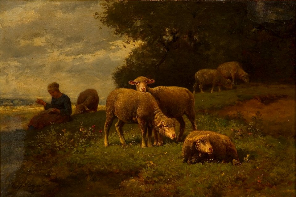 Charles Emile Jacque - Landschap met schapen en herderin - 0417 - Rijksmuseum Twenthe