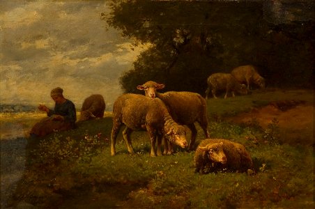 Charles Emile Jacque - Landschap met schapen en herderin - 0417 - Rijksmuseum Twenthe