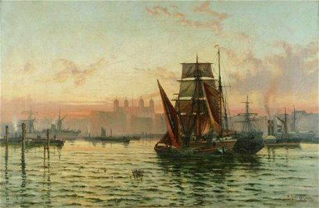Charles James De Lacy - Shipping on the Thames at dusk (1883). Free illustration for personal and commercial use.