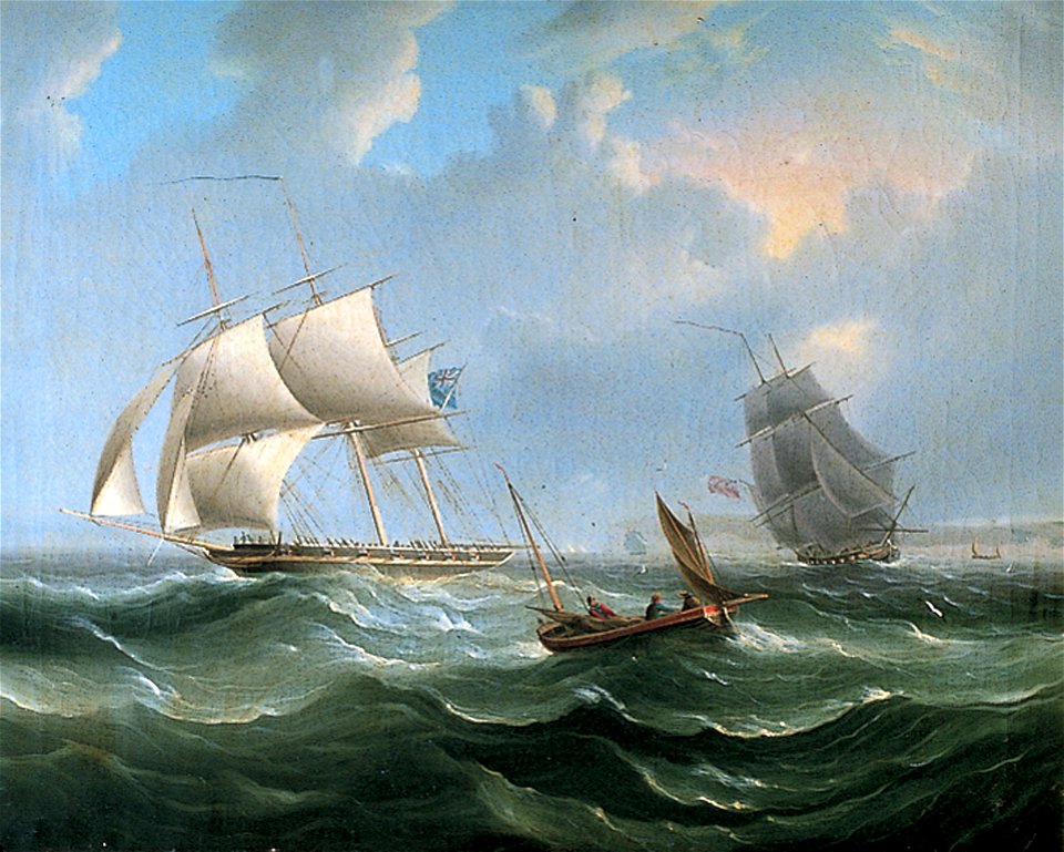 Charles John De Lacy - Stormy Sea Scene with Sailing Ships