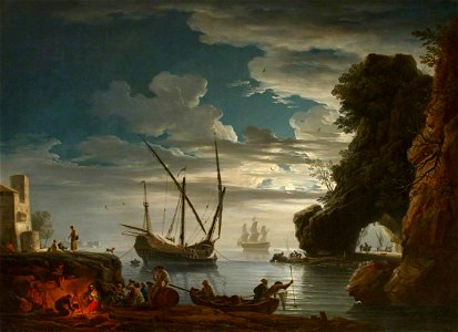 Charles François Lacroix (c.1700-1782) - Seaport by Moonlight – Night (after Claude-Joseph Vernet) - 138297.1 - National Trust