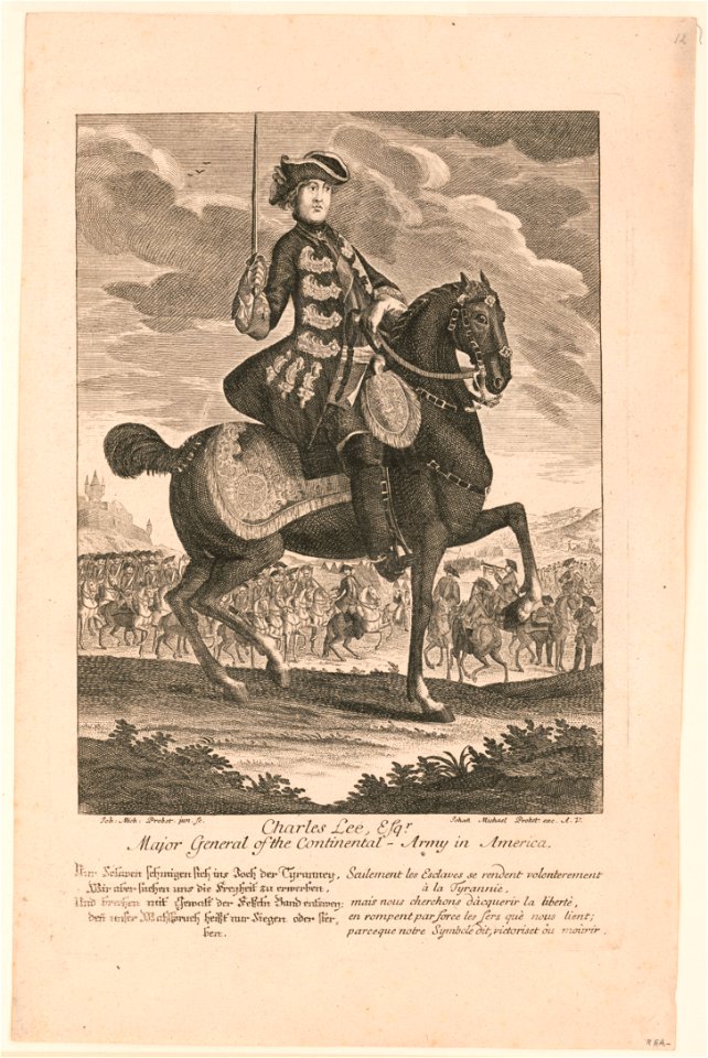 Charles Lee Esq'r. - major general of the Continental-Army in America - Ioh. Mich. Probst, jun. sc. ; Iohan Michael Probst exc. A.V. LCCN2004666602