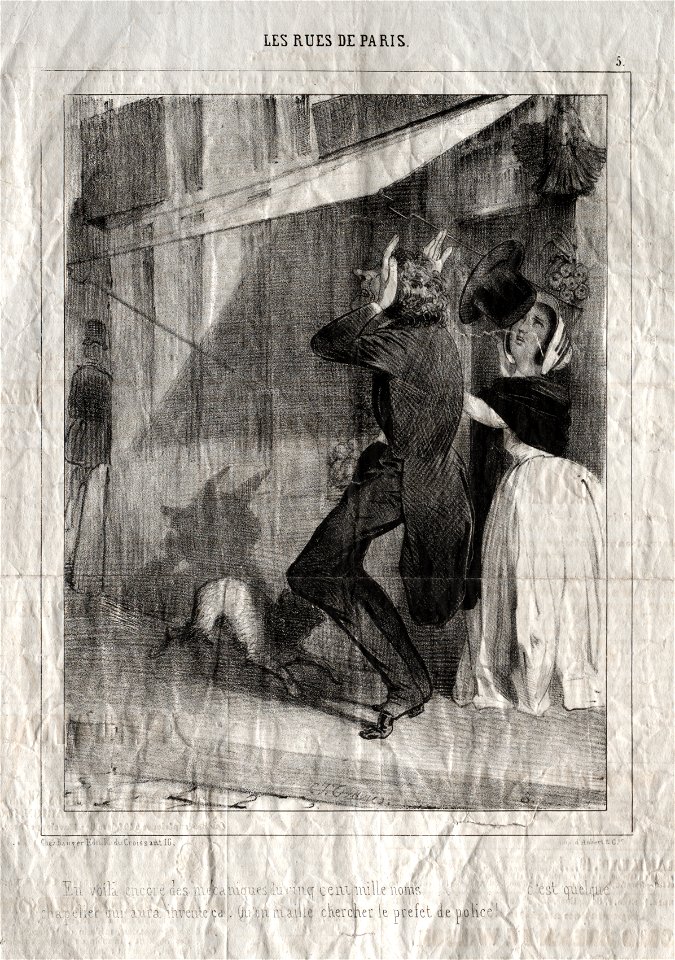 Charles Joseph Traviès de Villers (French, 1804-1859) - Les Rues de Paris, En voila encore des mécaniques du cinq cent mille noms...c'est quelque chapelier - 1943.480 - Cleveland Museum of Art