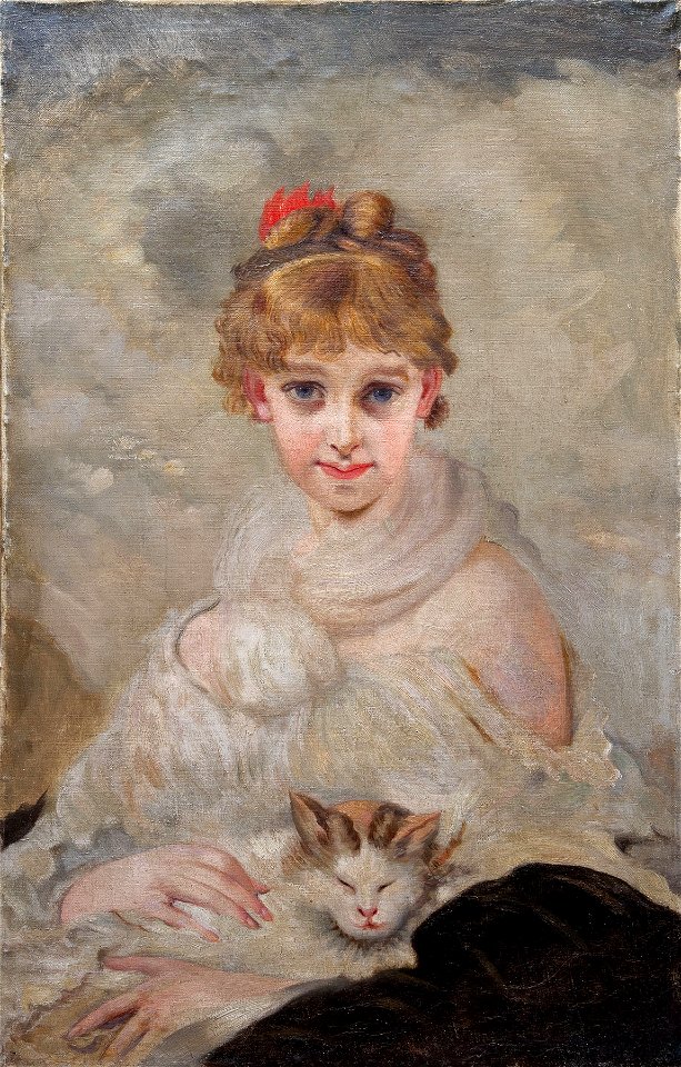 Charles Josuah Chaplin (attr) Mädchenportrait mit Katze