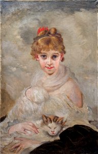 Charles Josuah Chaplin (attr) Mädchenportrait mit Katze