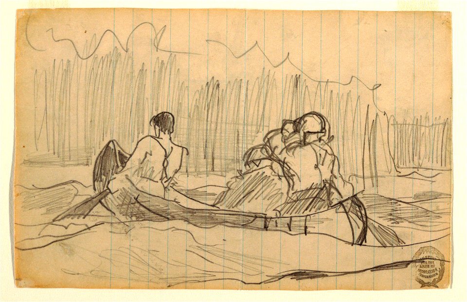 Drawing, Oblique View of Canoe with Three Men, probably 1897 (CH 18175129)