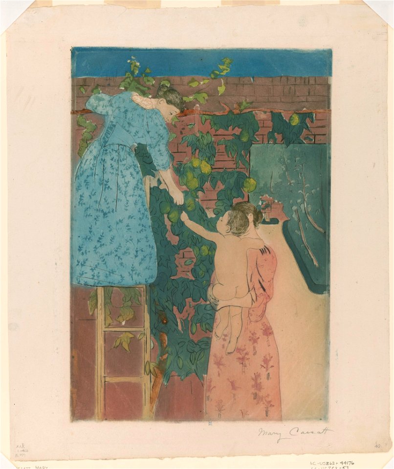 Gathering fruit - Mary Cassatt; MC (monogram). LCCN2002712195