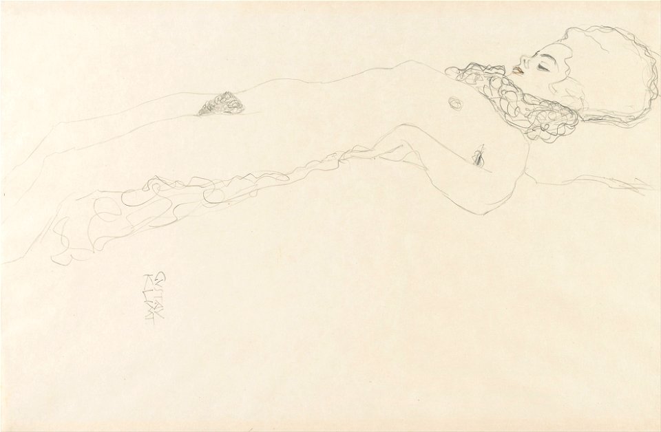 Gustav Klimt - Naked Girl with Ruff, lying - Google Art Project