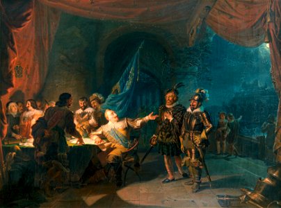 Gustav II Adolf having a war negotiation in Würtzburg, giving commands to Axel Lilje and Ramsay