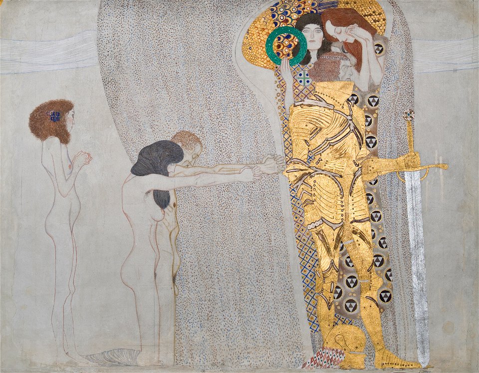 Gustav Klimt - Beethovenfries, Die Leiden der schwachen Menschheit und Der wohlgerüstete Starke (Tafel 3, linke Langwand) - 5987-3 - Österreichische Galerie Belvedere
