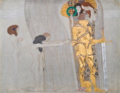 Gustav Klimt - Beethovenfries, Die Leiden der schwachen Menschheit und Der wohlgerüstete Starke (Tafel 3, linke Langwand) - 5987-3 - Österreichische Galerie Belvedere