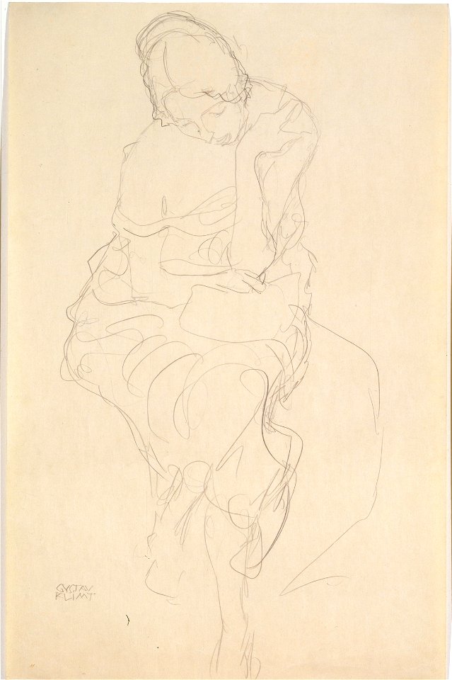 Gustav Klimt – Auf einem Hocker Sitzende von vorne