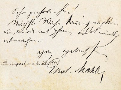 Gustav Mahler Briefkarte 1889-05-16