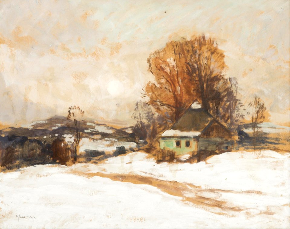 Gustav Macoun - Winter Landscape with a Cottage