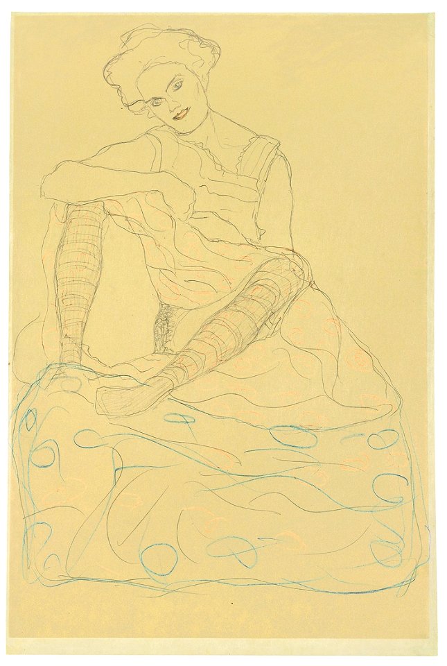 Gustav Klimt Mit gegrätschten Beinen sitzender Halbakt 1909-1910
